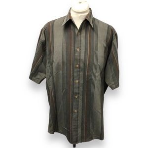 Untied Vintage Mens Short Sleeve Button Down Vertical Stripe Shirt, Size XL